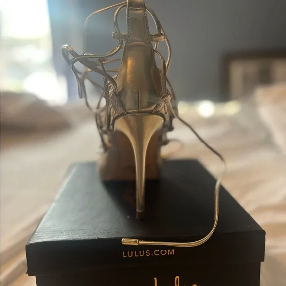 Lulu's Gold Stiletto Heels with Lace-Up Straps - Picture 2 of 3